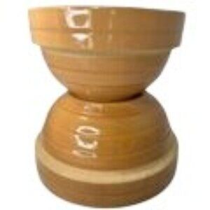 USA Pottery Bowls Yellow Beehive Glazed Stacking Ceramic 6 & 7 inch Set of 2 Vtg